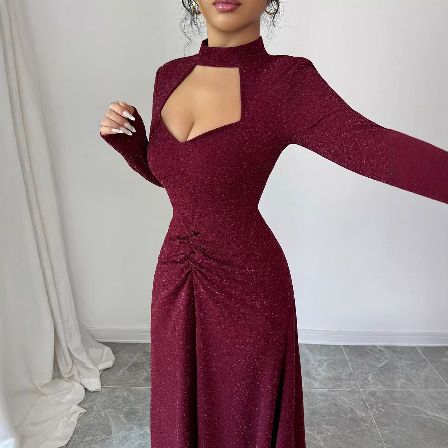 Midi Dress - 20256 Frühling Sexy Figurbetontes Midikleid Plissiertes