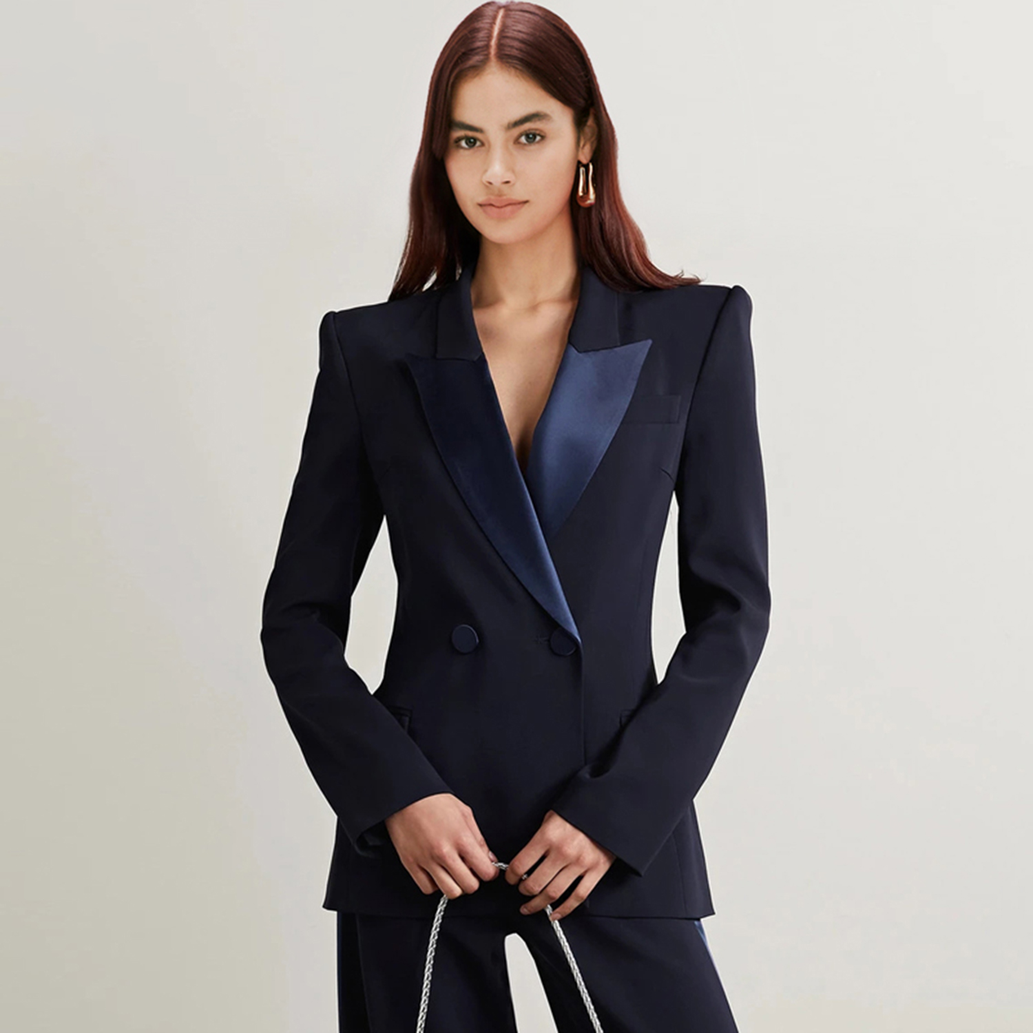 Womens Blazer - Allingentle Damen-2-teiliges Set mit tiefblauem Revers,
