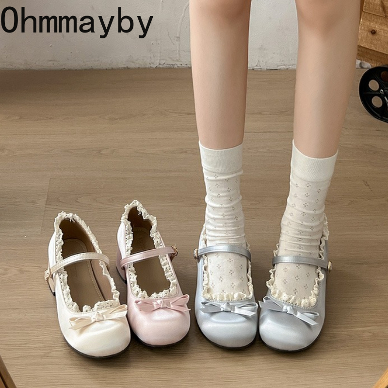Midi Dress - Spitzen-Schmetterlingsknoten Damen Mary Jane Schuhe im