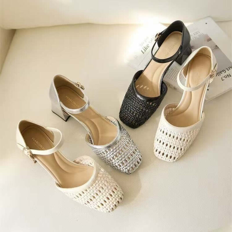 Formal Dress - Modische gewebte, hohle, klobige Sandalen für