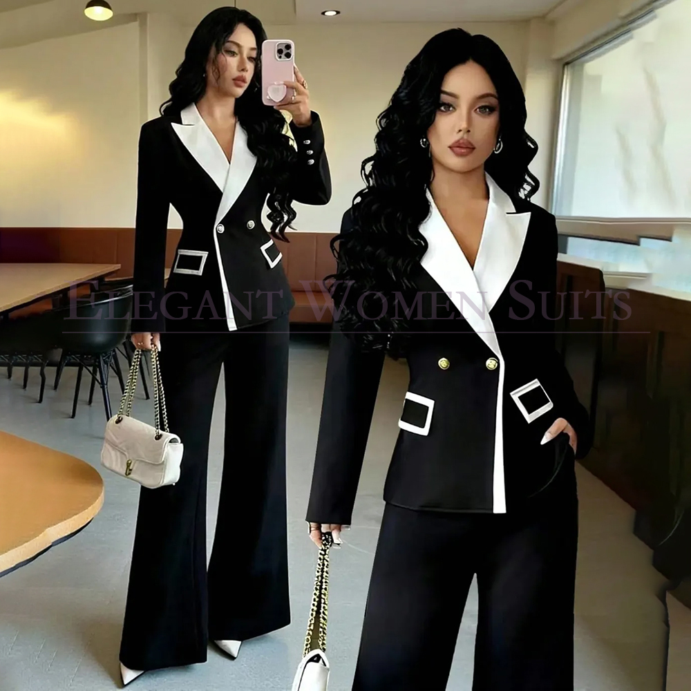 Womens Blazer - Luxuriöse Schwarze Damenkostüme 2-teilig Jacke und