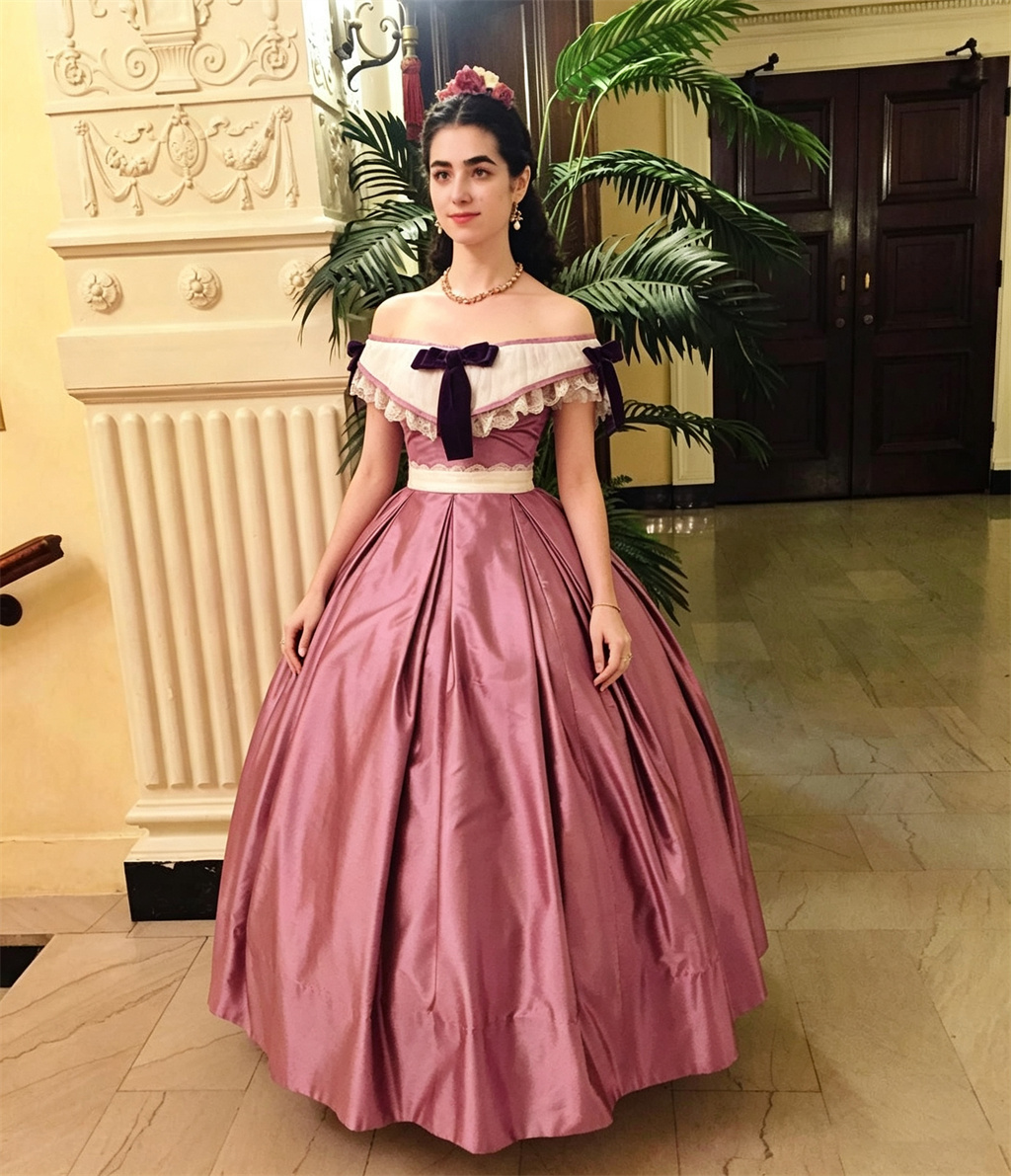 Evening Gown - Retro Viktorianisches Edles Damenkleid, schulterfrei, staubiges
