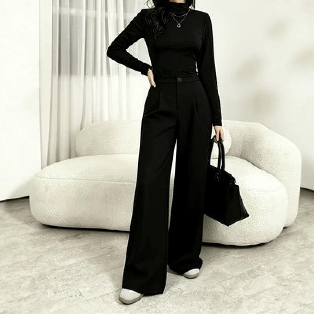 Tailored Trouser Wide - Damen-Anzughose mit weitem Bein, hoher Taille,