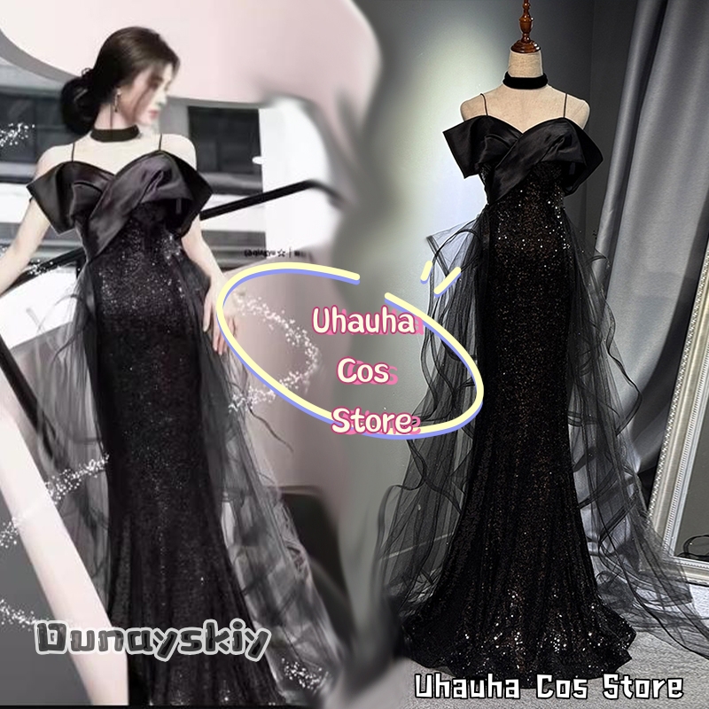 Evening Gown - Cosplay Luxus-Abendkleider Kostüme aBcUH@Black Pailletten-Meerjungfrau-Abendkleid Damen