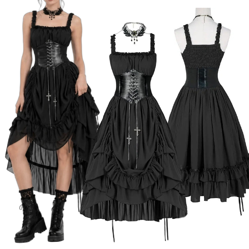 Damen Gothic Kleid Korsett Sli – Midi Dress Bewertung und Preis
